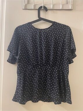 Loft Black Polka Dot Ruffle Sleeve Peplum Top Size 4 Petite